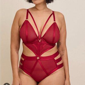 Torrid Curve New Bright Red Strappy Mesh Sexy Lingerie Bodysuit Size 12/14